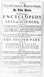 Titelseite zu The Gentlemans Recreation, veröffentlicht von Richard Blome, 1686 von English School