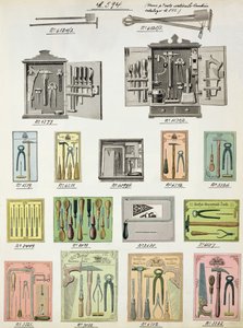Werkzeuge und Werkzeugkästen aus einem Handelskatolog für Haushaltswaren und Einrichtungsgegenstände, ca. 1890-1910 von English School