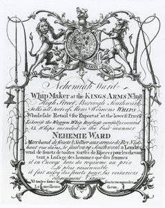 Handelskarte für Nehemiah Ward, Peitschenmacher aus Southwark