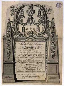 Handelskarte für Siddall und Swann, Chemiker, am Goldenen Kopf, Panton Street, London