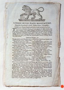 Handelskarte für die London Silver Plate Manufactory, 1788
