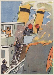 Versuch, das brennende Schiff zu retten (Farblithografie)