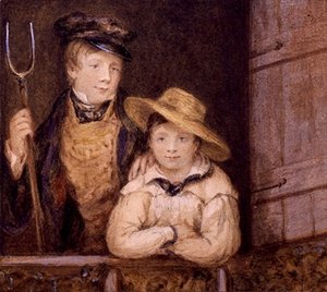 Zwei Jungen an einer Scheunentür, ca. 1825 von English School