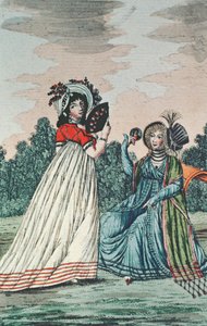Zwei modische Damen in einem Garten, ca. 1800 (Farbstich) von English School