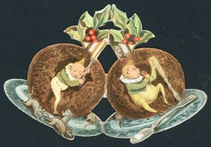 Zwei Pflaumenpuddings, Weihnachtskarte