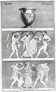 Zwei Szenen von einer etruskischen Vase (Gravur)