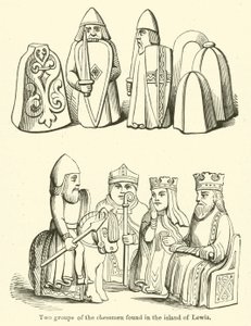 Zwei Gruppen der Schachfiguren, gefunden auf der Insel Lewis