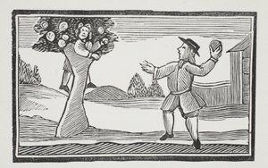 Hinauf in den Baum klettert er, Illustration aus Chap-books des achtzehnten Jahrhunderts von John Ashton, veröffentlicht 1882 von English School