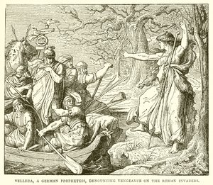 Velleda, eine germanische Prophetin, die Rache an den römischen Eindringlingen schwört von English School