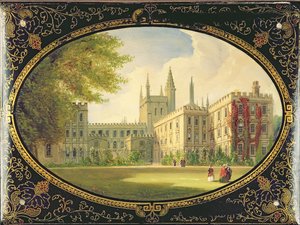 Viktorianischer Blotter dekoriert mit einer Szene des Garden Quad des New College, Oxford