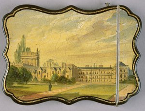 Viktorianisches Kartenetui, mit einer Szene der Trinity College Gardens, Oxford von English School