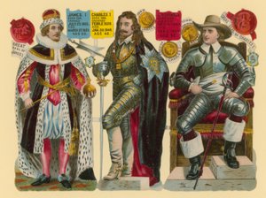 Viktorianischer Ausschnitt: König James I., König Charles I., Oliver Cromwell von English School