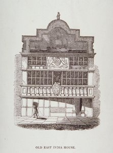 Ansicht des East India House, mit Figur im Vordergrund, ca. 1700 von English School