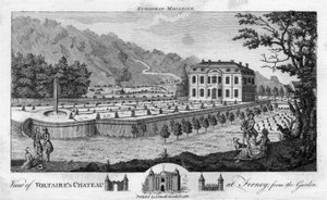 Ansicht von Voltaires Schloss in Ferney, vom Garten aus, veröffentlicht 1786
