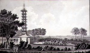 Blick auf einen niederländischen Garten mit einer chinesischen Pagode, ca. 1770 von English School