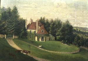 Ansicht eines Hauses und eines Gartens