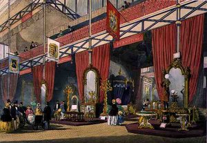 Ansicht des Möbelbereichs der Großen Ausstellung von 1851, aus Dickinsons umfassenden Bildern (Farblithografie)