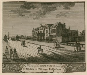 Ansicht des Royal Circus nahe dem Obelisken in St. Georges Fields, Surrey