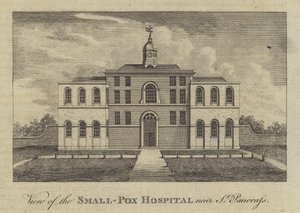 Blick auf das Pockenkrankenhaus, nahe St Pancras, London von English School