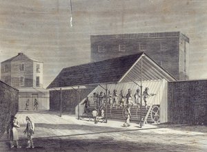 Ansicht der Tretmühle zur Beschäftigung von Gefangenen, errichtet im Zuchthaus in Brixton, veröffentlicht von Gent. Mag., Juli 1822 von English School