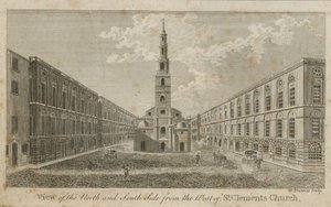 Ansicht der Nord- und Südseite von Westen der St. Clements Kirche