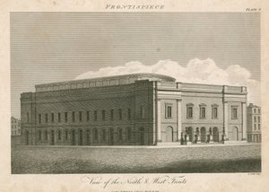 Ansicht der Nord- und Westfronten des Drury Lane Theatre, London von English School