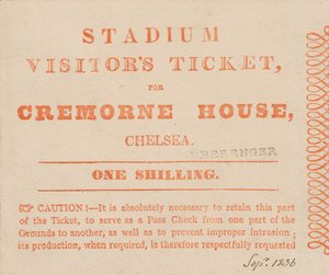 Besucherticket für das Stadion, Cremorne House, London, September 1836 von English School