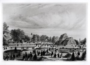 Besucher betrachten das Palmenhaus im Kew Palace, ca. 1860er Jahre von English School