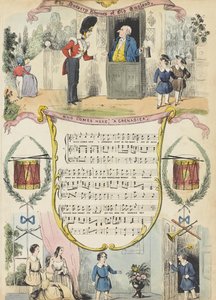 Wer kommt hier; Ein Grenadier, ca. 1850 (farbige Aquatinta)