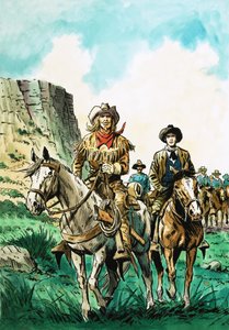 William Cody führt eine Kolonne amerikanischer Kavalleristen an von English School