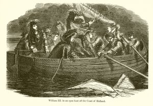 Wilhelm III. in einem offenen Boot vor der Küste Hollands von English School