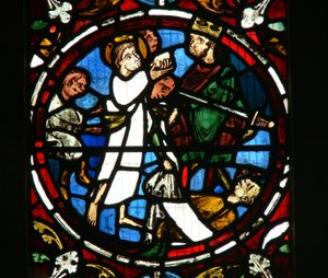 Fenster Ew, Darstellung einer Szene aus der Legende des Heiligen Johannes: der Heilige und der vergiftete Kelch von English School