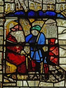 Fenster S4 mit Isaak, der Esau nach Wildbret schickt von English School