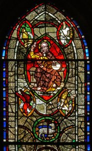 Fenster S, Christus in Majestät umgeben von Evangelistensymbolen
