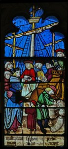 Fenster SaEw, Szene aus einer Legende des Heiligen Nikolaus: Die Getreideschiffe entladen in Myra