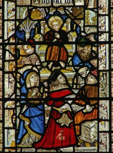 Fenster, das die Ärzte im Tempel darstellt
