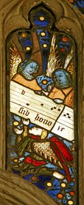 Fenster n2 mit Darstellung des Engelschors mit Noten