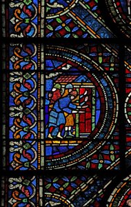 Fenster n7, Szene aus dem Leben von St. Thomas Becket: Ritter an der Tür von Canterbury von English School