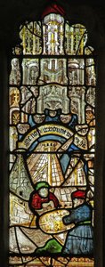 Fenster s2, die Geschichte der Arche Noah darstellend: Beladung von English School