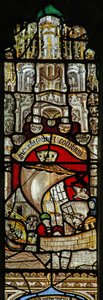 Fenster s2, die Geschichte der Arche Noah darstellend: Freilassung der Taube von English School