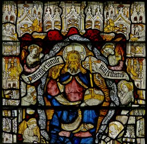 Fenster w24 mit dem Te Deum: Gott und Engel von English School