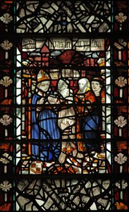 Fenster w58 mit dem hl. Thomas Becket mit einem Gefangenen und 2 weiteren Figuren