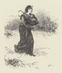 Frau mit Baby im Schnee