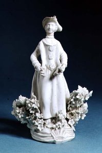Worcester-Figur eines Jagdbegleiters, unbemalt, spätes 18. Jahrhundert von English School