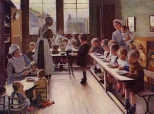 Kleine Kinder beim Essen in einer Kindertagesstätte von English School