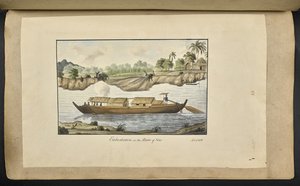 Ein Boot auf dem Fluss Solo (Surakarta, Zentraljava). 4. Februar 1817. Beschriftet auf der Vorderseite: 