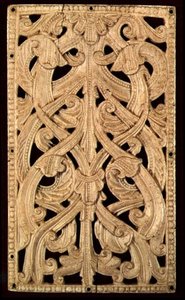 Englisches Knochenrelief, ca. 1125-50: Ehemals Einband einer gedruckten Bibel, 1552