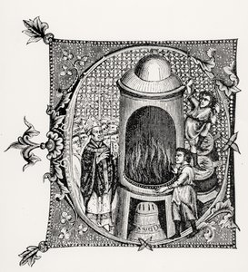 Historiierte Initiale C aus Divinorum Officiorum von William Durand, Illustration aus Wissenschaft und Literatur im Mittelalter und der Renaissance, geschrieben und graviert von Paul Lacroix, 1878
