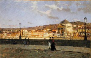 Kai entlang des Po und die Kirche Grande Madre di Dio, Turin, 1882 von Enrico Reycend