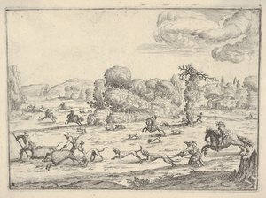Wildschweinjagd in einer Landschaft, ca. 1620-38 von Ercole Bazicaluva